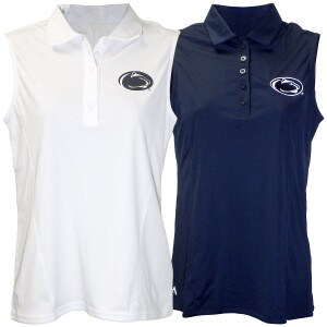 women's white and navy sleeveless polos with Penn State Athletic Logo on left chest
